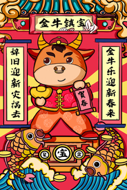 2021牛年国潮插画