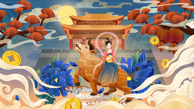 2021牛年国潮插画
