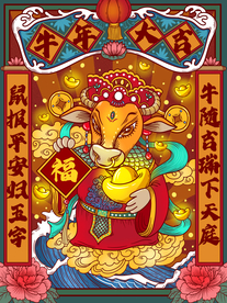 2021牛年国潮插画