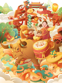 2021牛年国潮插画
