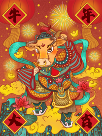 2021牛年国潮插画