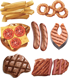 薯条 烤肠 牛排矢量图