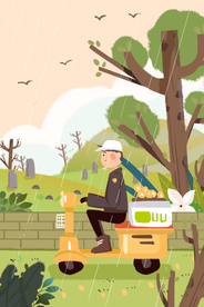 外卖人物清新插画卡通背景素材