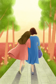 母亲节人物温馨插画卡通背景素材