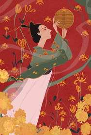 复古人物国风插画卡通背景素材