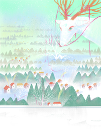 白泽祥瑞清新插画卡通背景素材