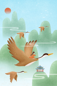 大雁人物清新插画卡通背景素材