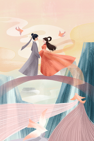 七夕传统节日插画卡通背景素材