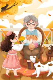 重阳节节日插画卡通背景素材