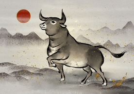 牛年新年复古水墨背景海报素材