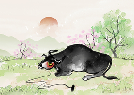 牛年新年复古水彩背景海报素材