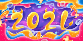 牛年新年卡通插画背景海报素材