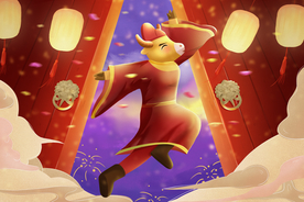 牛年新年复古插画背景海报素材