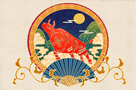 牛年生肖复古插画背景海报素材