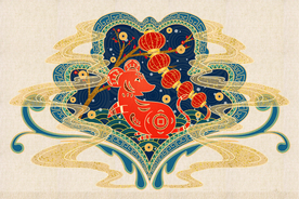 鼠年生肖复古插画背景海报素材