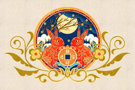 兔年生肖复古插画背景海报素材