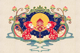 猴年剪纸复古插画背景海报素材