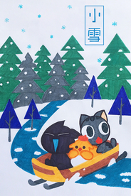 小雪节气插画卡通背景海报素材