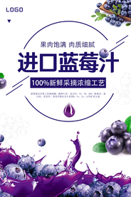夏日冰爽进口蓝莓果汁海报