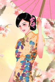 旗袍人物复古传统背景海报素材