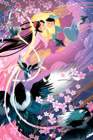 七夕人物复古传统背景海报素材