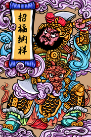 门神人物复古插画背景海报素材