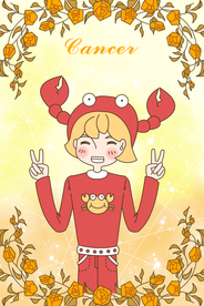 手绘小王子与玫瑰之巨蟹座插画