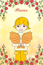 手绘小王子与玫瑰之双鱼座插画