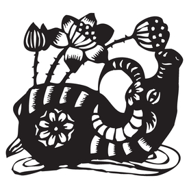 荷花水牛剪纸 牛年剪纸 牛生肖