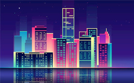炫彩城市夜景矢量素材图片