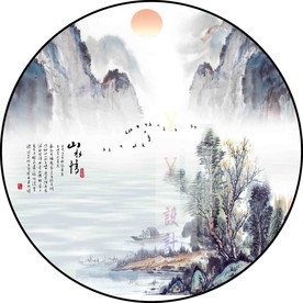 新中式意境山水圆形装饰画图片
