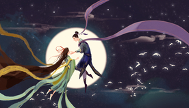 七夕节日传统复古插画背景素材