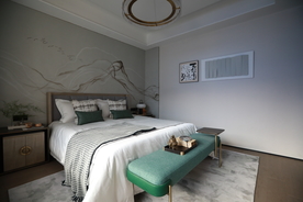 地产 新中式 别墅 实拍 主卧