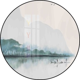 新中式意境山水圆形装饰画图片