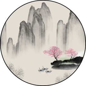 新中式意境山水圆形装饰画图片