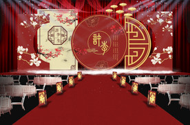 中式红色婚礼舞台效果图
