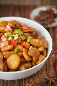 栗子炒肉美食食材背景海报素材