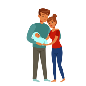 抱着婴儿的父母