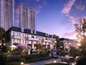 小区别墅洋房黄昏园林景观效果图