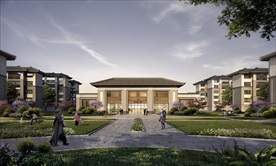 小区大门入别墅洋房黄昏园林景观