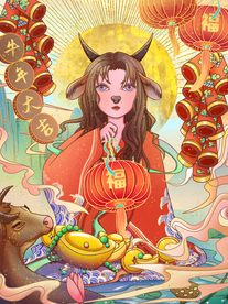 手绘牛年 国潮牛年