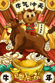 手绘牛年 国潮牛年