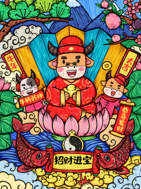 手绘牛年 国潮牛年