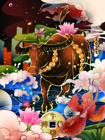 手绘牛年 国潮牛年