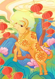 手绘牛年 国潮牛年