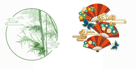 扇子蝴蝶竹子绿色中国风