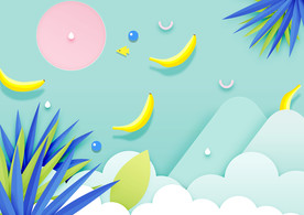 清爽小清剪纸风新静谧沙滩旅行