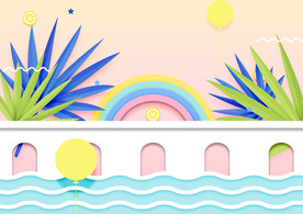 清爽小清剪纸风新静谧沙滩旅行