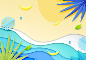 清爽小清剪纸风新静谧沙滩旅行