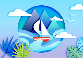 清爽小清剪纸风新静谧沙滩旅行